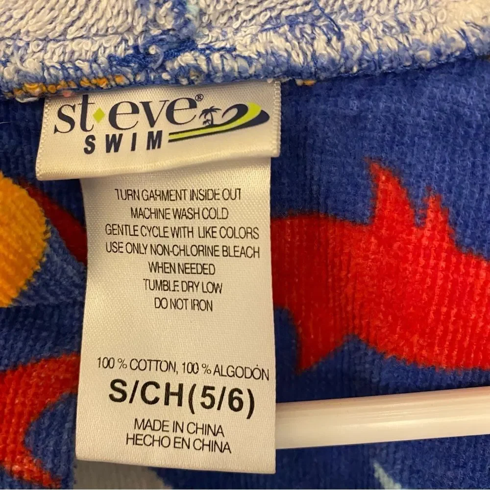 St Eve Swim Bath Pool robe 100% cotton hooded Kids Shark Ocean Terry Cover 5-6